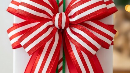 赤と白のストライプのリボンが可愛らしく飾られたプレゼント