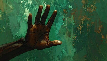 Dark Green Abstract Background Hand Reaching
