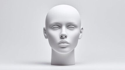 Minimalist white mannequin head on a clean, bright background