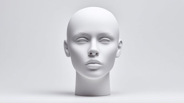 Minimalist white mannequin head on a clean, bright background