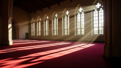 窓からの光が差し込む、建物内部の厳かな雰囲気の空間