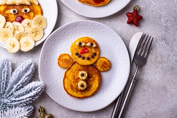 Pancakes in the shape of snowman