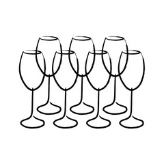 Wine glasses in a row minimalistic hand drawn vector illustration. Brush strokes. Good for menu, invitation, packaging design.