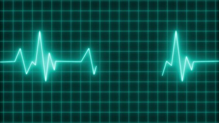 Neon Medical Heartbeat Monitor Animation with Pulse Wave, Glowing ECG Line on Dark Grid Background - Powered by Adobe