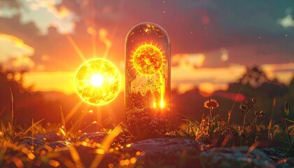 Encapsulated Gold Virus at Sunset
