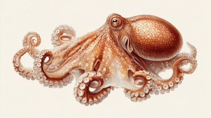 Fototapeta premium Vintage illustration of a detailed octopus with tentacles and suckers