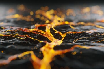 Glowing Lava Flow Surface with Burning Embers and Molten Gold Texture