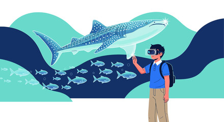Underwater adventure with vr headset for exploring marine ecosystems and discovering the whale shark