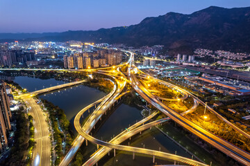 Aerial View of Urban Interchange at Night