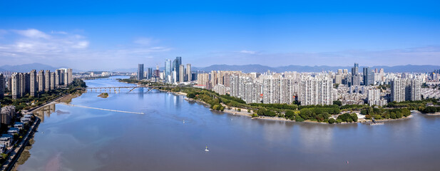 Urban Skyline with River and Skyscrapers