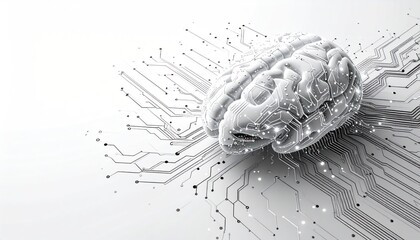 Artificial Intelligence Brain Circuitry Concept in Monochrome.