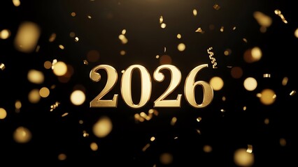 2026 gold numbers with falling confetti