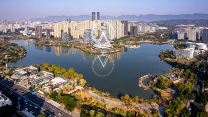 Aerial View of Modern Lakefront Urban Development