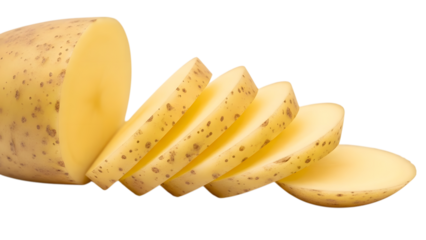 Freshly sliced raw potato vegetable portion on a transparent background