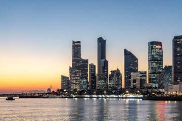 Skyline of Modern Skyscrapers at Dusk