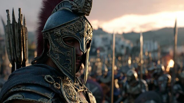 Spartan warriors preparing for ancient battle