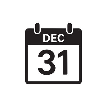 PrintCalendar 31st December icon silhouette vector with white background
