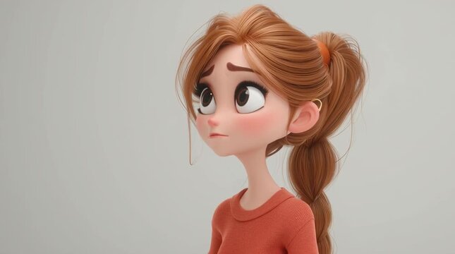 Stylized semi-realistic character with soft proportions, subtle blinking eyes, expressive facial animation, and gentle body movement, conveying warmth, personality, and modern digital storytelling aes
