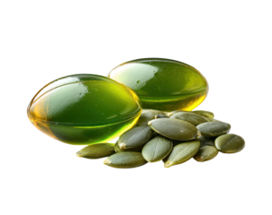 Green capsules sit atop a pile of raw, edible, green seeds