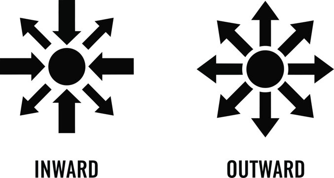 Arrows pointing in and out from a central circle silhouette on transparent background