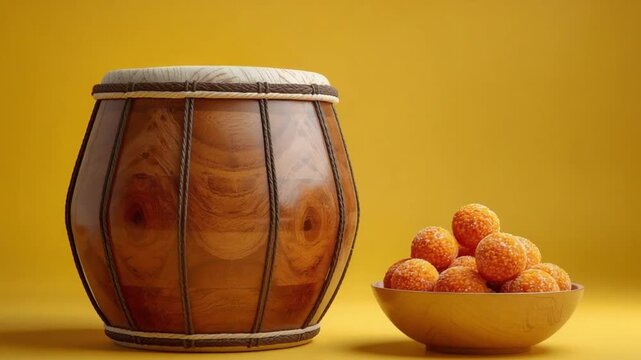 Punjabi Dhol Drum and Sweets Symbolizing Vaisakhi Festivities