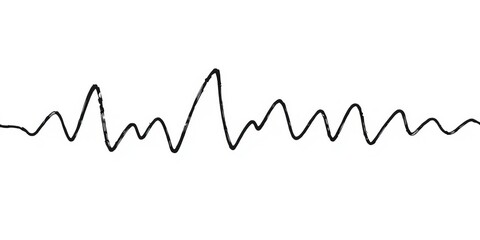 A continuous, uneven, dashed squiggly line drawn in black ink on white background,  texture,  illustration