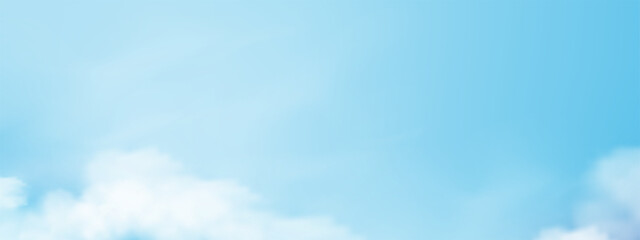 Sky Blue Background with Cloud for Summer Banner,Spring nature clear blue Sky,dramatic cloud dancer over beach,Vector cartoon horizon landscape with bright sun