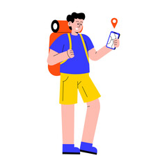 A flat style illustration showing a person using mobile navigation