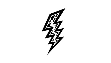 Black lightning bolt symbol on white background, graphic element, energy concept