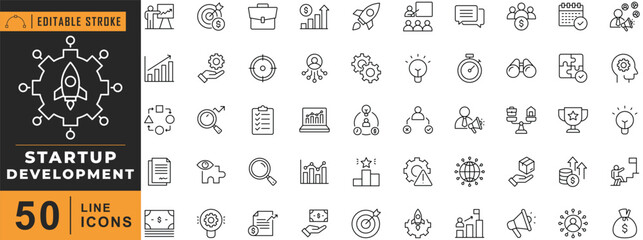 Startup Development line icon set. Editable stroke. Vector illustration.