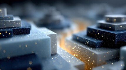 Abstract composition of layered geometric forms with sparkling highlights and cool colors