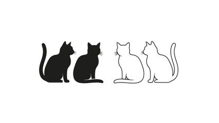 Silhouettes of cats in various poses a minimalist graphic illustration © HN2.00