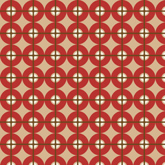 Seamless Retro Geometric Circle Grid Pattern in Red and Beige