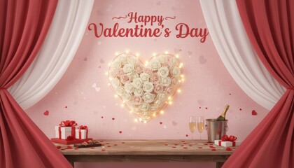 Romantic valentine's day celebration cozy indoor setting festive heart-shaped decor celebration environment heartwarming viewpoint love concept for memorable moments