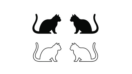 Silhouette depictions of cats in two different styles outlined and solid © HS Studio