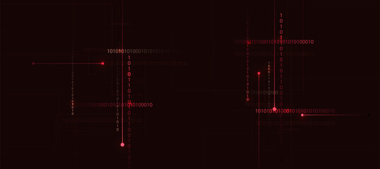 Futuristic Digital Hacking Interface Background with Glowing black red circuit and Tech Elements Binary Code background