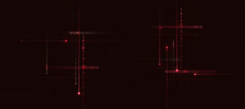 Futuristic Digital Hacking Interface Background with Glowing black red circuit and Tech Elements Binary Code background
