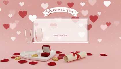 Romantic valentine's day celebration home setting digital invitation design heart-themed environment close-up viewpoint love and affection concept for engagement