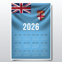 2026 Printable Calendar Design with FIJI Flag Theme, Patriotic  FIJI Yearly Planner Template