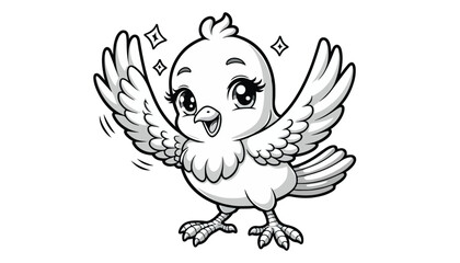 Naklejka premium Vector illustration of cartoon House sparrow waving wing greeting black and white drawing For children to learn to color according to the picture.