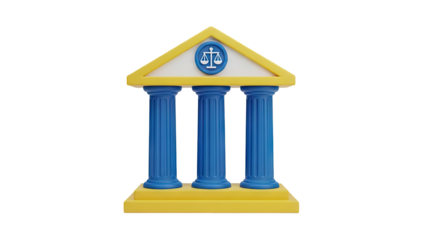 3D Render of a Stylized Courthouse with Scales of Justice Symbol