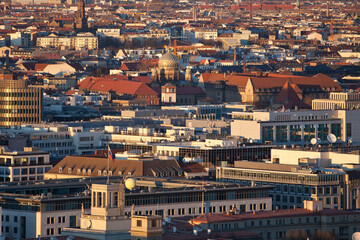 Fototapeta premium Dense Berlin Cityscape with Historic Rooftops in Warm Light