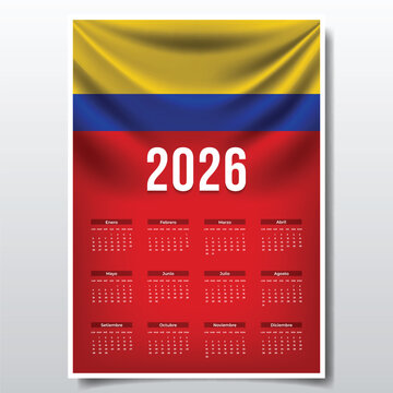 2026 Printable Calendar Design with COLOMBIA Flag Theme, Patriotic  COLOMBIA Yearly Planner Template