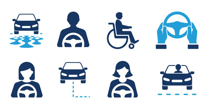 Drive Icon Vector Set. Professional people driving car symbols