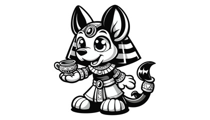 Vector illustration of cartoon Anubis black and white drawing For children to learn to color according to the picture.