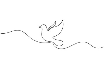 Naklejka premium Minimalist Continuous One Line Art Illustration of a Flying Bird Dove for Peace and Freedom Design
