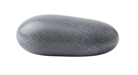 Smooth gray oval stone with speckled texture isolated on a transparent background