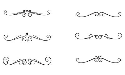 Fototapeta premium Collection of six black decorative ornamental dividers and borders vector illutrastion transparent background