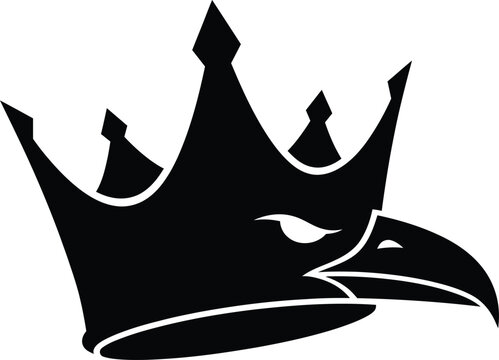 Majestic eagle head with royal crown silhouette logo design. Powerful bird king symbol for strength and leadership. Vector illustration