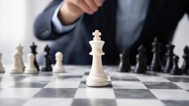 Professional Change Promotion concept. A hand moving a white chess piece on a chessboard during a game.